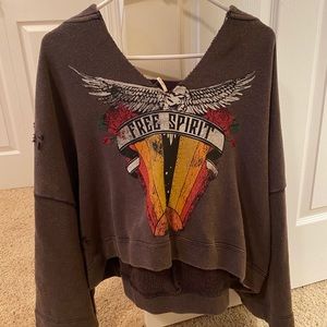 Oversized Cropped V-Neck Free People Hoodie